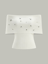 Off-Shoulder Knit Top with Crystal Embellishments